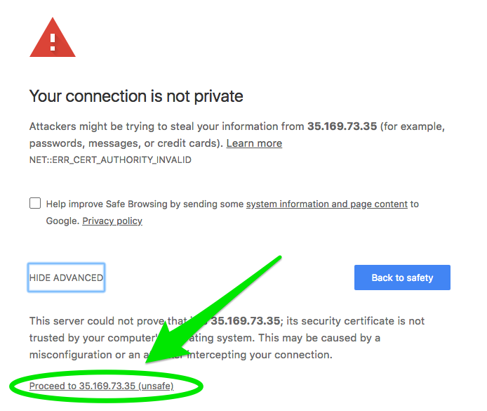 Default Browser Self-Signed SSL Warning Expanded
